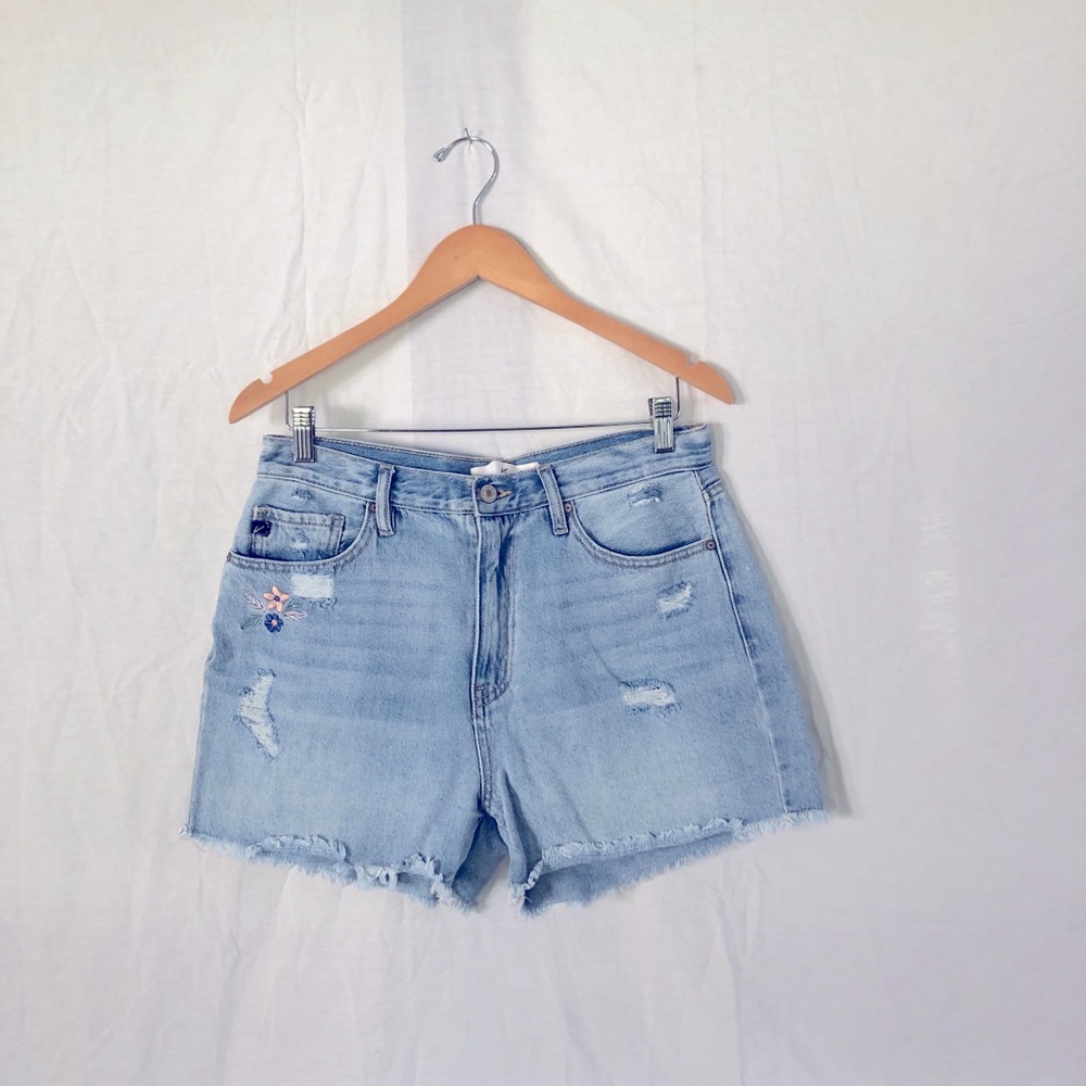 KanCan Light Wash High Waist Distressed Denim Shorts